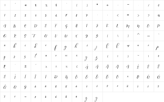 Paula Eva Regular  glyph index