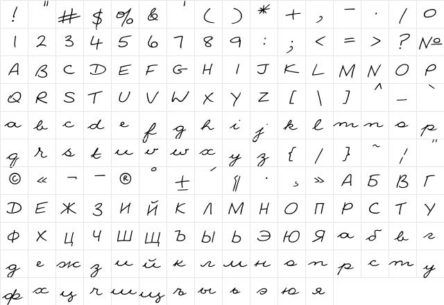 NinaC Regular  glyph index