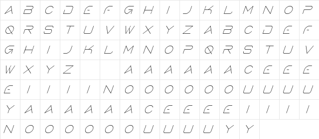 Gerth Demo Light Italic Regular  glyph index