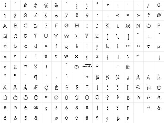 Blacksmith Delight Outlined Regular  glyph index