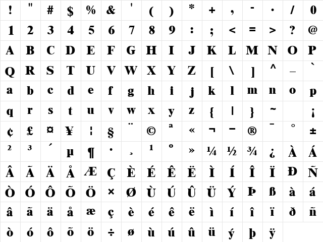 GrecoBlackSSK Bold  glyph index