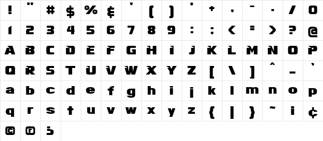 Infinite Justice Straight Regular  glyph index