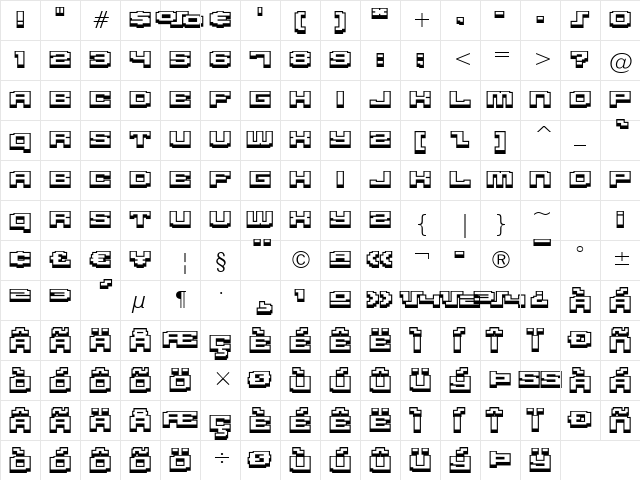 Gargantua BTN Shadow Regular  glyph index