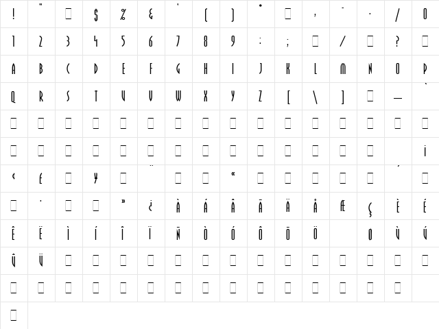 Pritchard LET Plain  glyph index