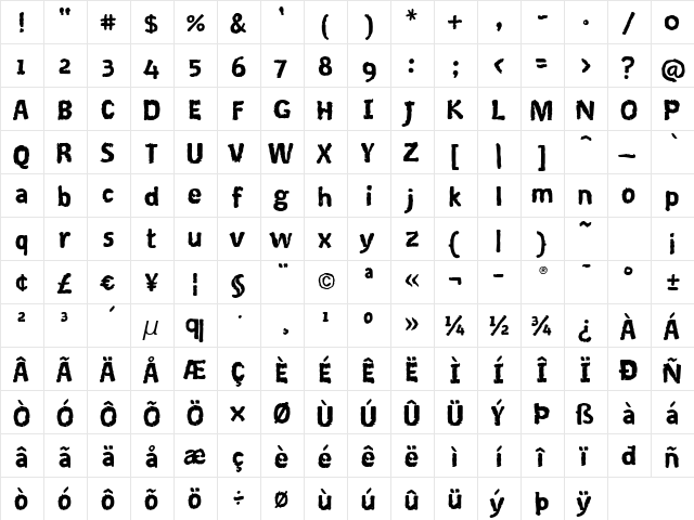 Coventry Hvy ITC TT Regular  glyph index