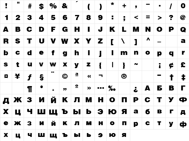 Helios-Black Regular  glyph index