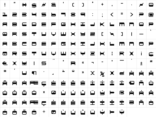 QuickGear Condensed Condensed  glyph index