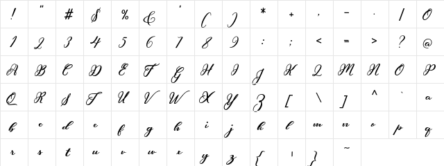 Hunkydory Regular  glyph index