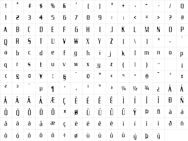 Drecknocratica Regular  glyph index