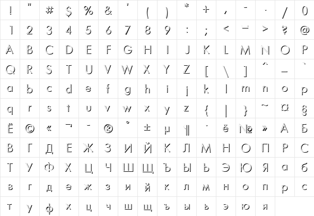 FuturaFuturisShadowC Regular  glyph index