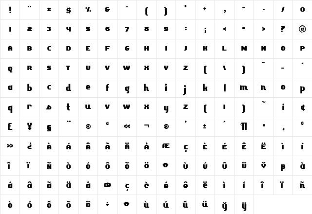 Quadricula Regular  glyph index