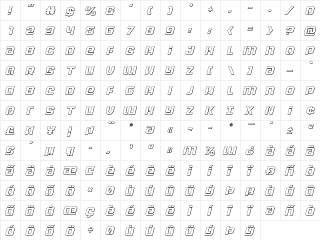Globe Trekker Outline Italic Outline Italic  glyph index