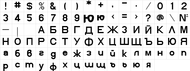 Zurichbg Normal  glyph index