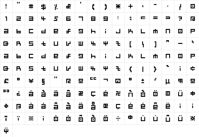 kairee Regular  glyph index