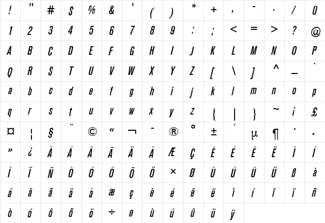 Akzidenz-Grotesk Condensed BQ Regular  glyph index