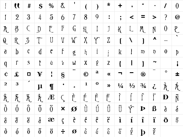 Long Regular  glyph index