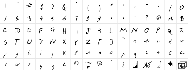 Duchamp Regular  glyph index