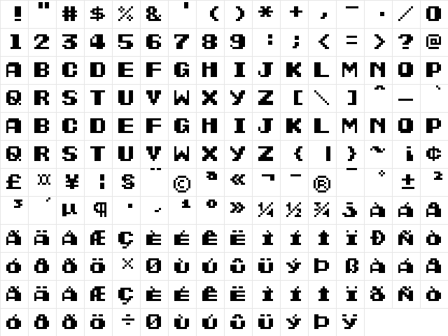 Contra Regular  glyph index