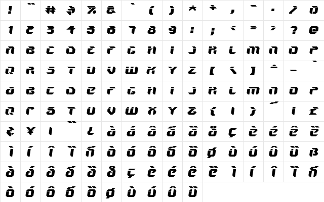 V5 Ampon Slanted  glyph index