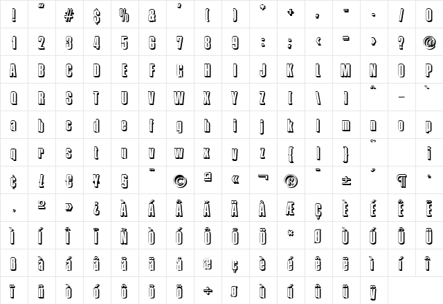 FrankBeckerShadow Bold  glyph index