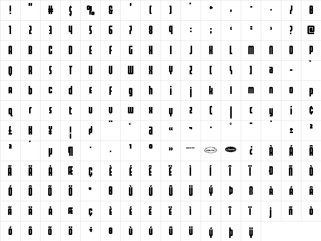 Homelander Regular  glyph index