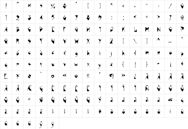 Blink Regular  glyph index