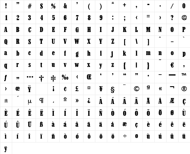 Colonel-Heavy Regular  glyph index