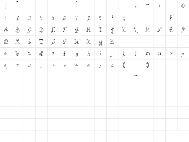 PC-GothicScroll Regular  glyph index