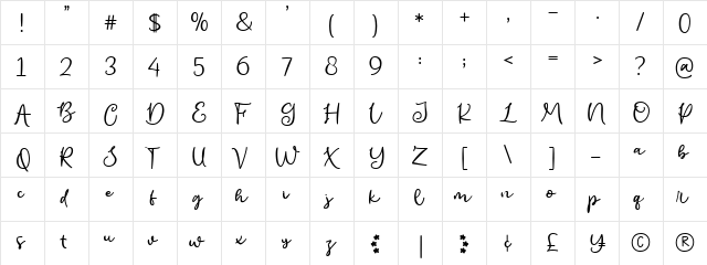 Asian Cuisine Regular  glyph index