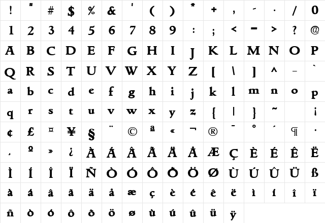 Goudita Heavy SF Bold  glyph index