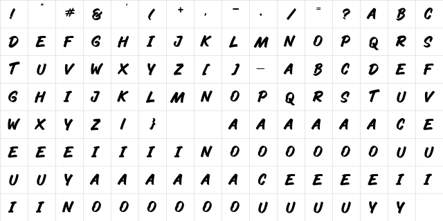 Rowan Maskide Regular  glyph index