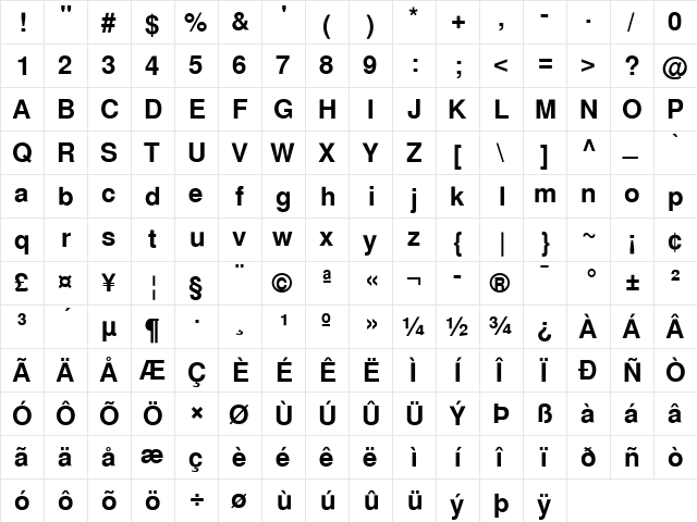 Nimbus Sans L Regular  glyph index