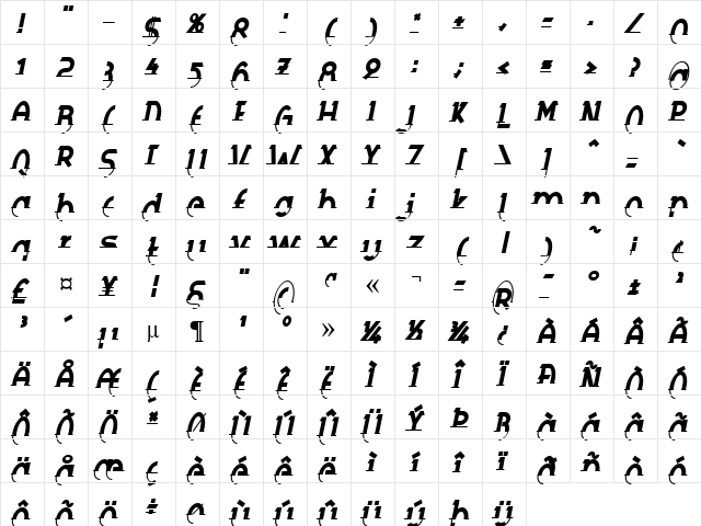 Rapiersoft Becker Normal  glyph index