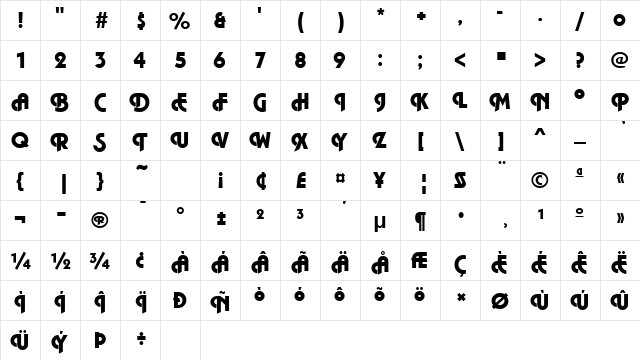 PiazzaInitials Bold  glyph index
