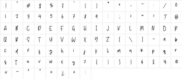 Camelleon Regular  glyph index
