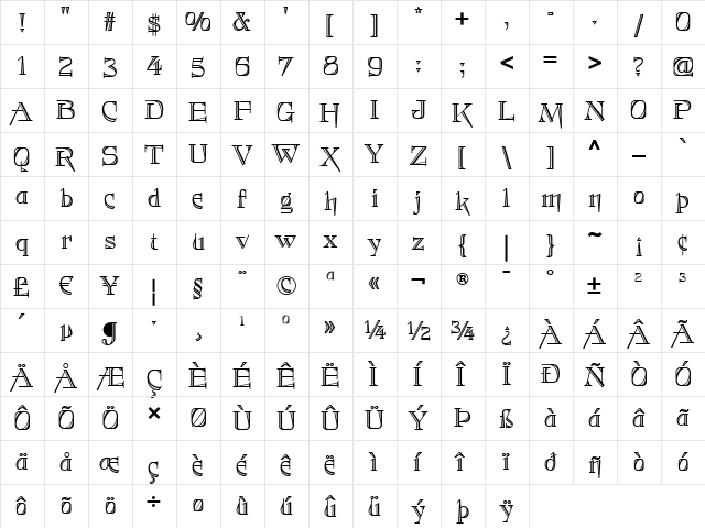 Foxcroft Shaded NF Regular  glyph index