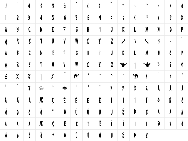 Eskindar Condensed Condensed  glyph index