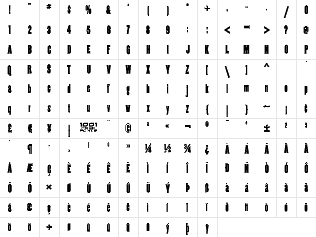Copper Canyon Inline WBW Regular  glyph index