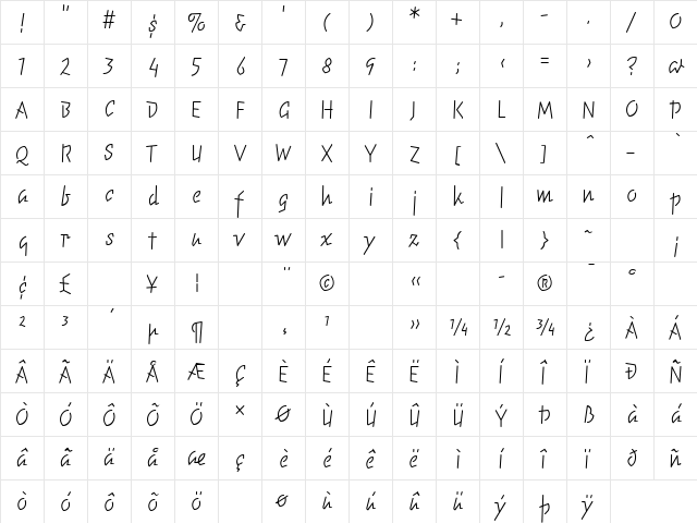 ElektrixLightLining Regular  glyph index