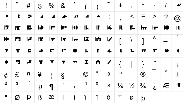 INTERLAC (by Blue Panther) Regular  glyph index