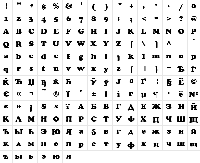 AGCrownStyle Roman  glyph index