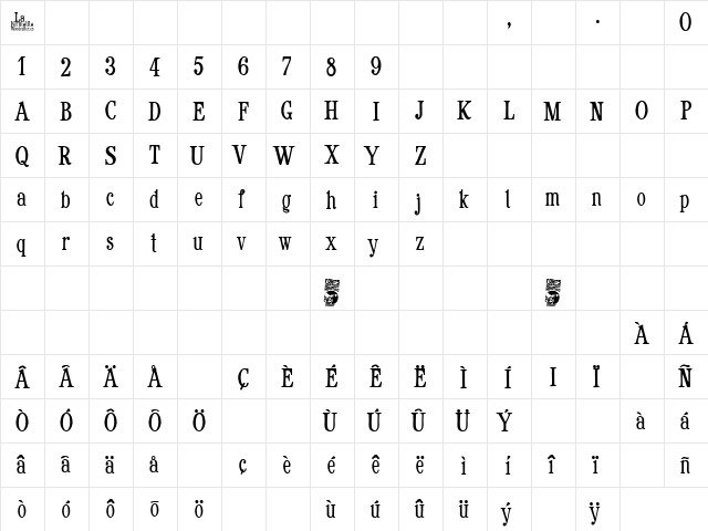 La Formalita Regular  glyph index