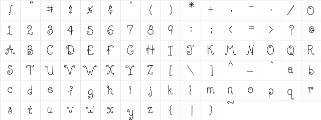 PC Noodle Baby Regular  glyph index