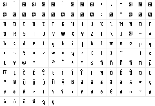 EUROLITE Regular  glyph index