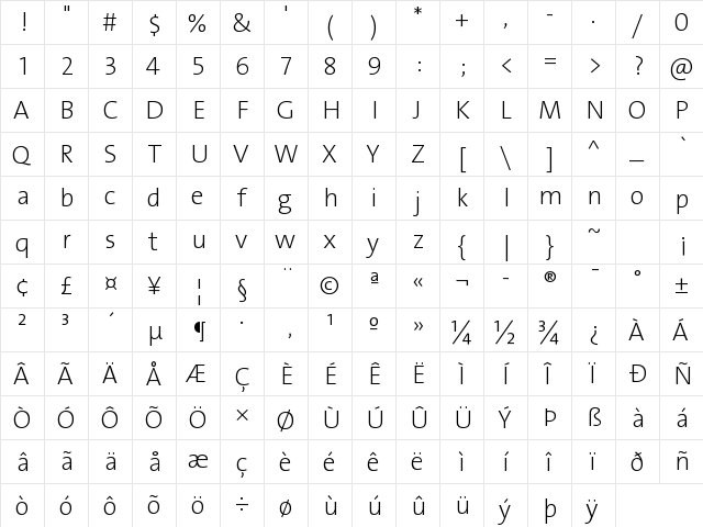 Bahij TheSansArabic Regular  glyph index