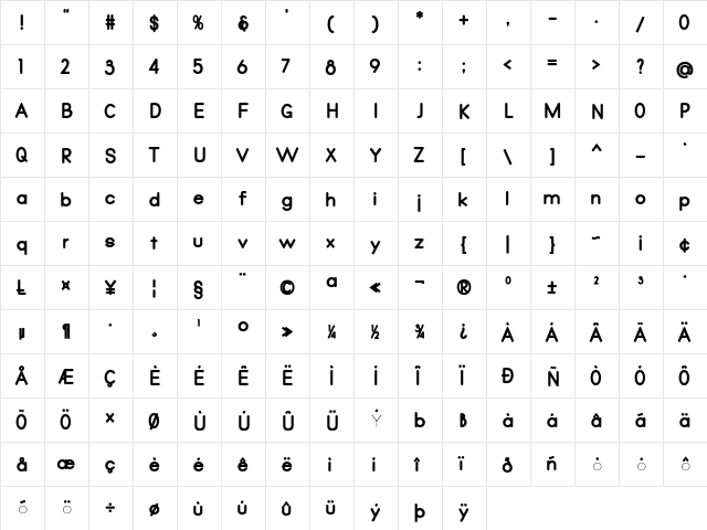 Qualio black Regular  glyph index