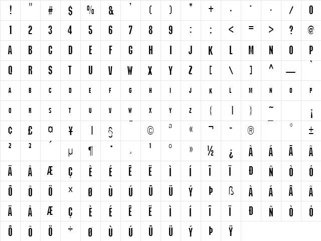 Block-Condensed Normal  glyph index