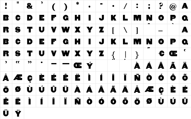 ElliotTwo Regular  glyph index