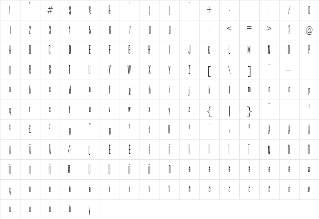 Galina Regular  glyph index