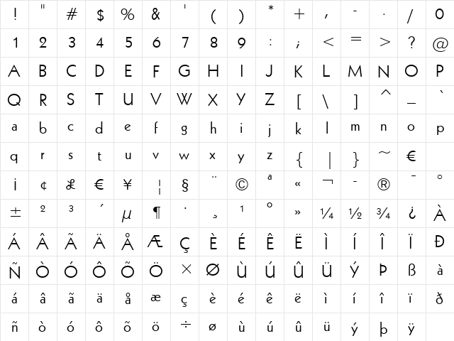 Geometr231 BT Roman  glyph index